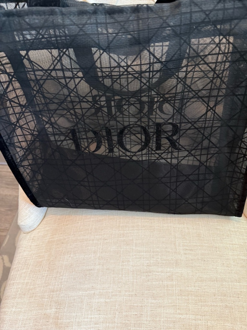 Dior Black Mesh Shopping Tote with Logo